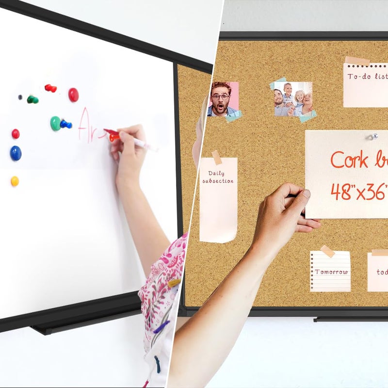 XBoard Magnetic whiteboard 36 x 24 - Combo Whiteboard Dry Erase Board/Cork Board, Magnetic White Board + Corkboard with Black Aluminum Frame, Colorful Push Pins & Marker Tray Included - Image 5